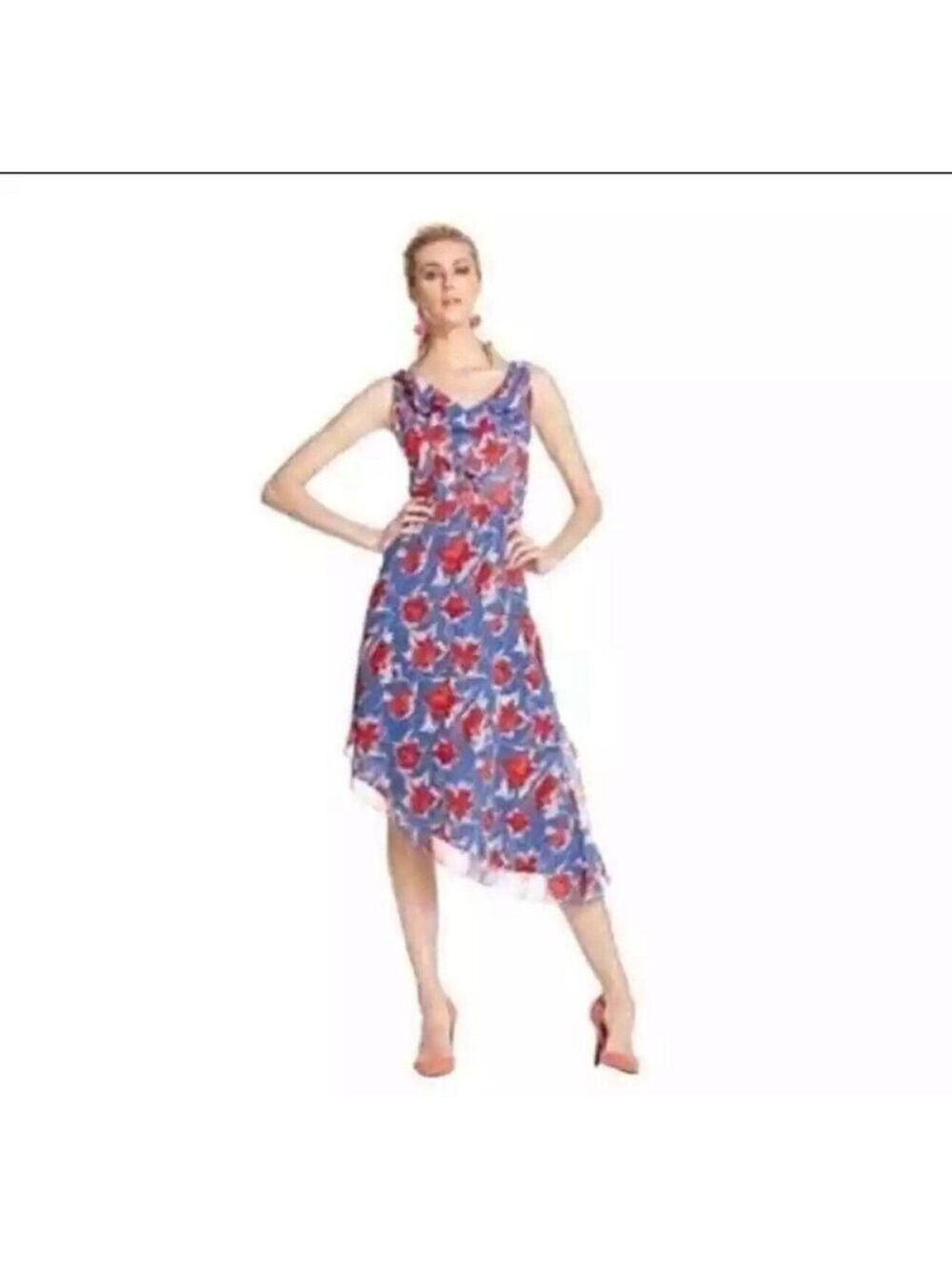 RACHEL Rachel Roy Dress Size XS Blue Red Floral Print Asymmetric Sleeveless